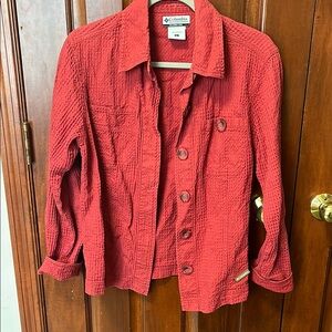 Columbia Light Weight Dusty Red Textured Button-Up Shirt